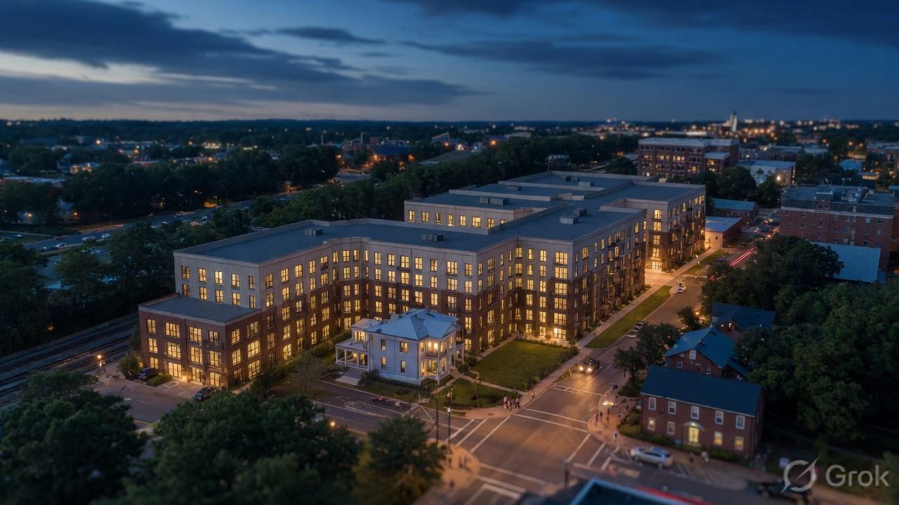 CenterST Manassas aerial rendering at night