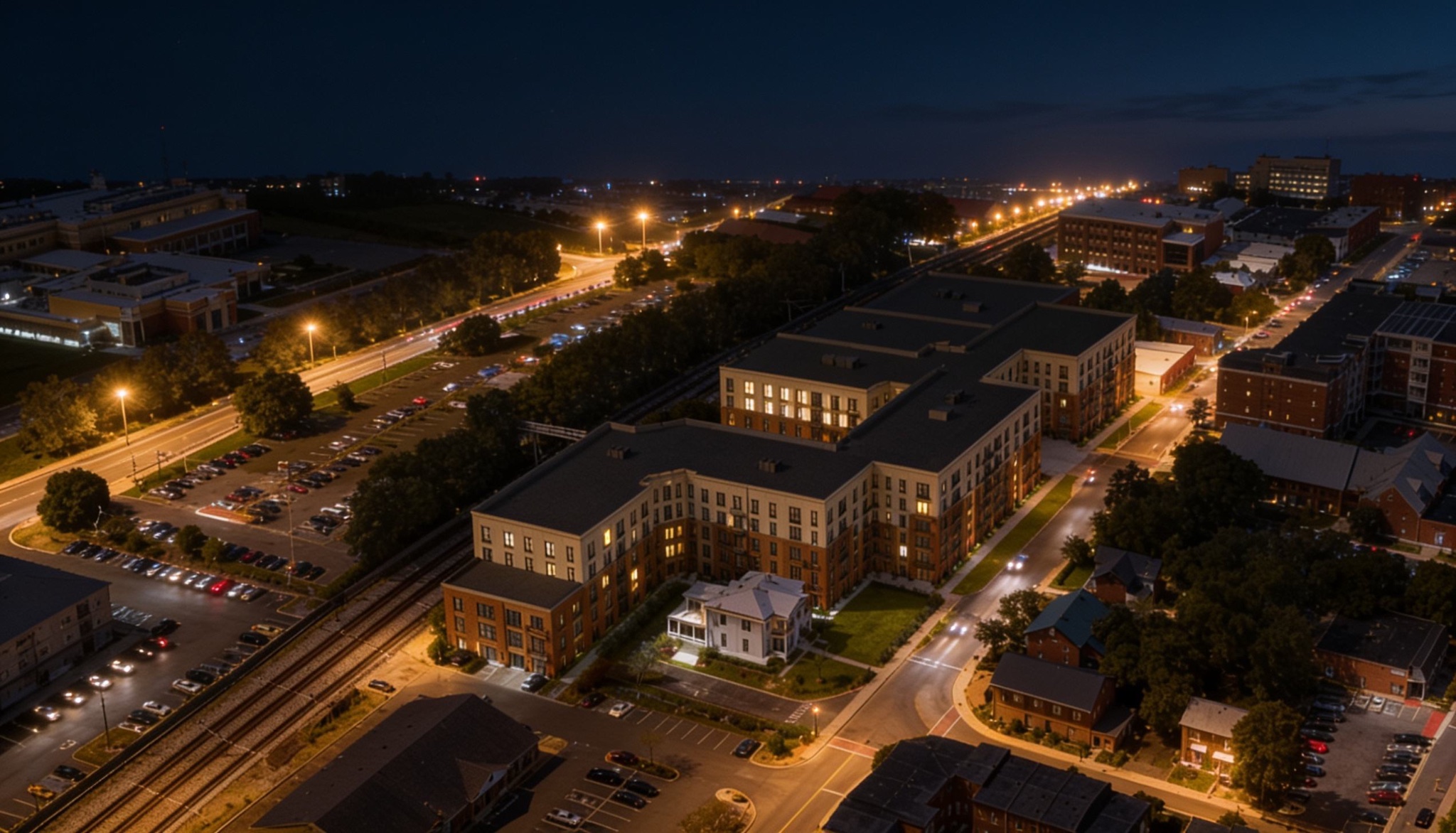 CenterST Manassas aerial rendering at night